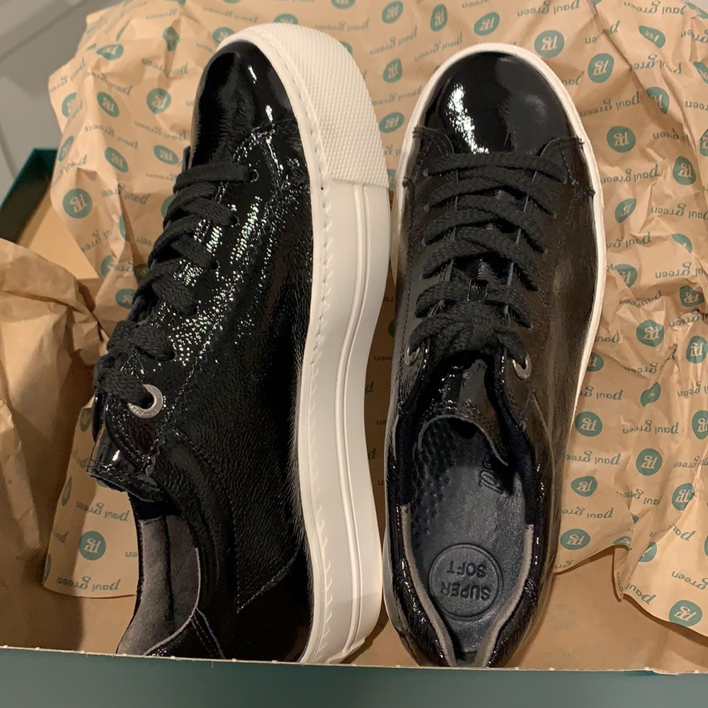 Black patent Sneakers. US 7 Low Top Platform Sneakers Premium Leather.